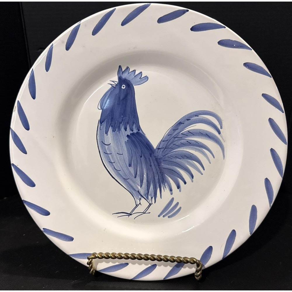 The Cellar Handpainted Rooster Chicken Blue White‎ Plate Italy Made for Macys 9"